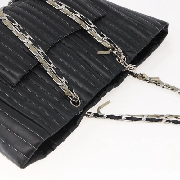 CHANEL New Mademoiselle Chain Tote Bag Leather Black Silver CC Auth 144808 - Picture 7 of 16